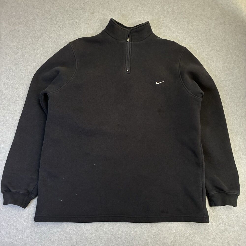 Nike Quarter Zip Pullover Black Swoosh Fleece Sweatshirt Mens Medium Gray Tag